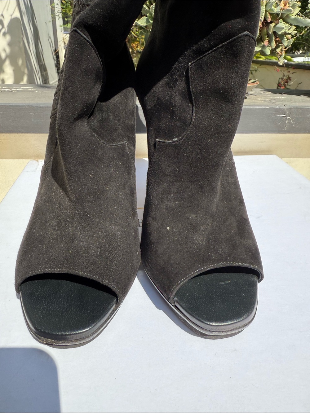 Balmain Black Suede Peep-Toe Stiletto Ankle Boots Size 39 - Picture 5 of 10